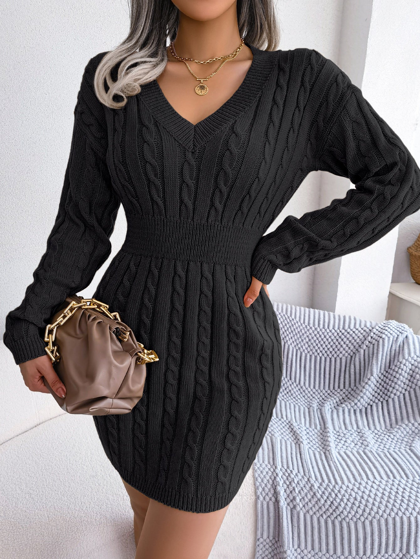 Vestido Suéter Elegante de Punto – Moda Europea y Americana para Otoño e Invierno
