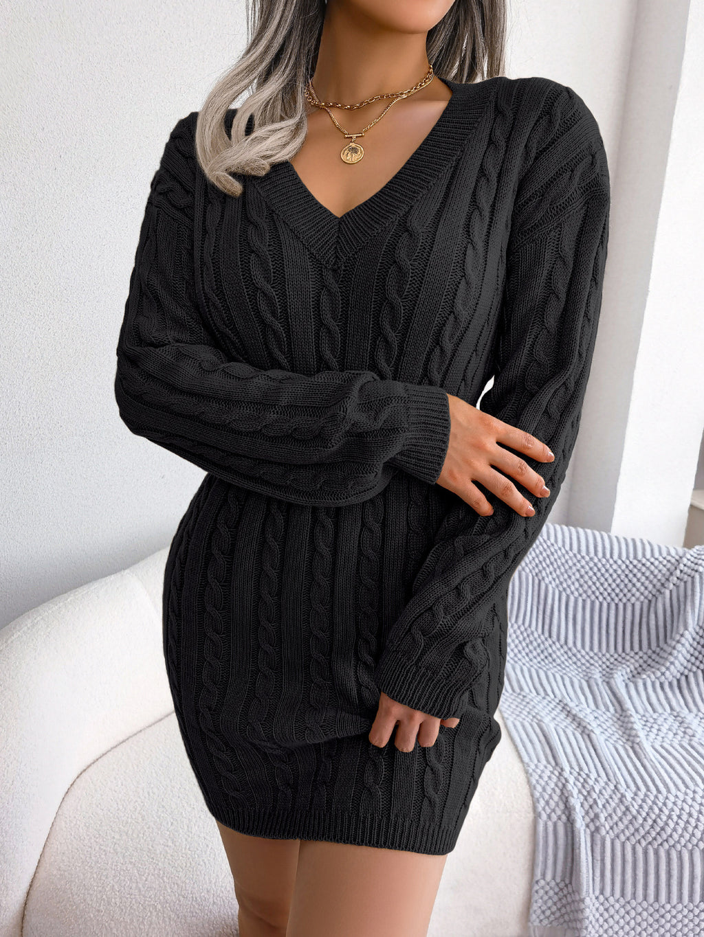 Vestido Suéter Elegante de Punto – Moda Europea y Americana para Otoño e Invierno