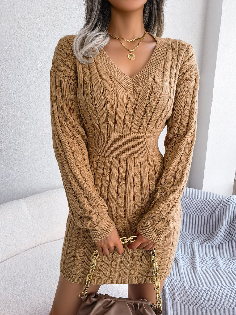 Vestido Suéter Elegante de Punto – Moda Europea y Americana para Otoño e Invierno