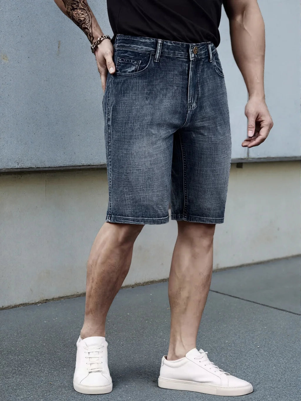 Pantalones cortos vaqueros ajustados de estilo clásico para hombre, modelo 2026, ideales para el verano. Nueva moda de negocios. Pantalones cortos casuales elásticos y finos. Talla 40 para hombre.