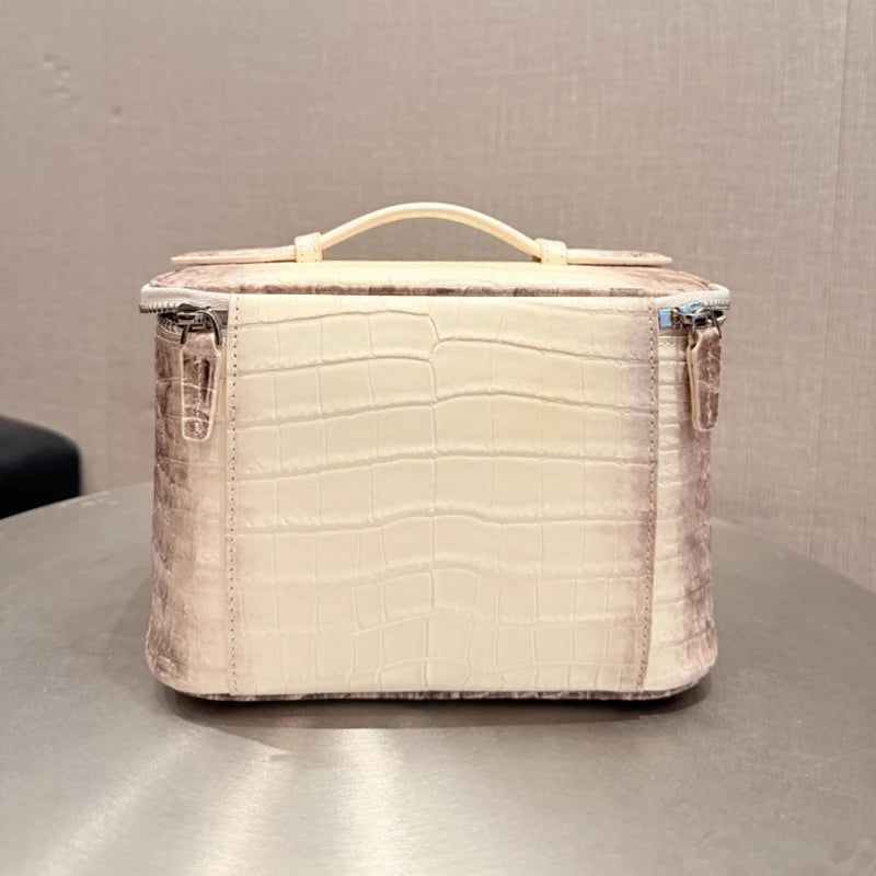 Neceser de maquillaje de piel de vaca de primera capa con estampado de cocodrilo, gran capacidad, estuche de viaje para artículos de aseo femenino, organizador clásico, bolsa de cosméticos