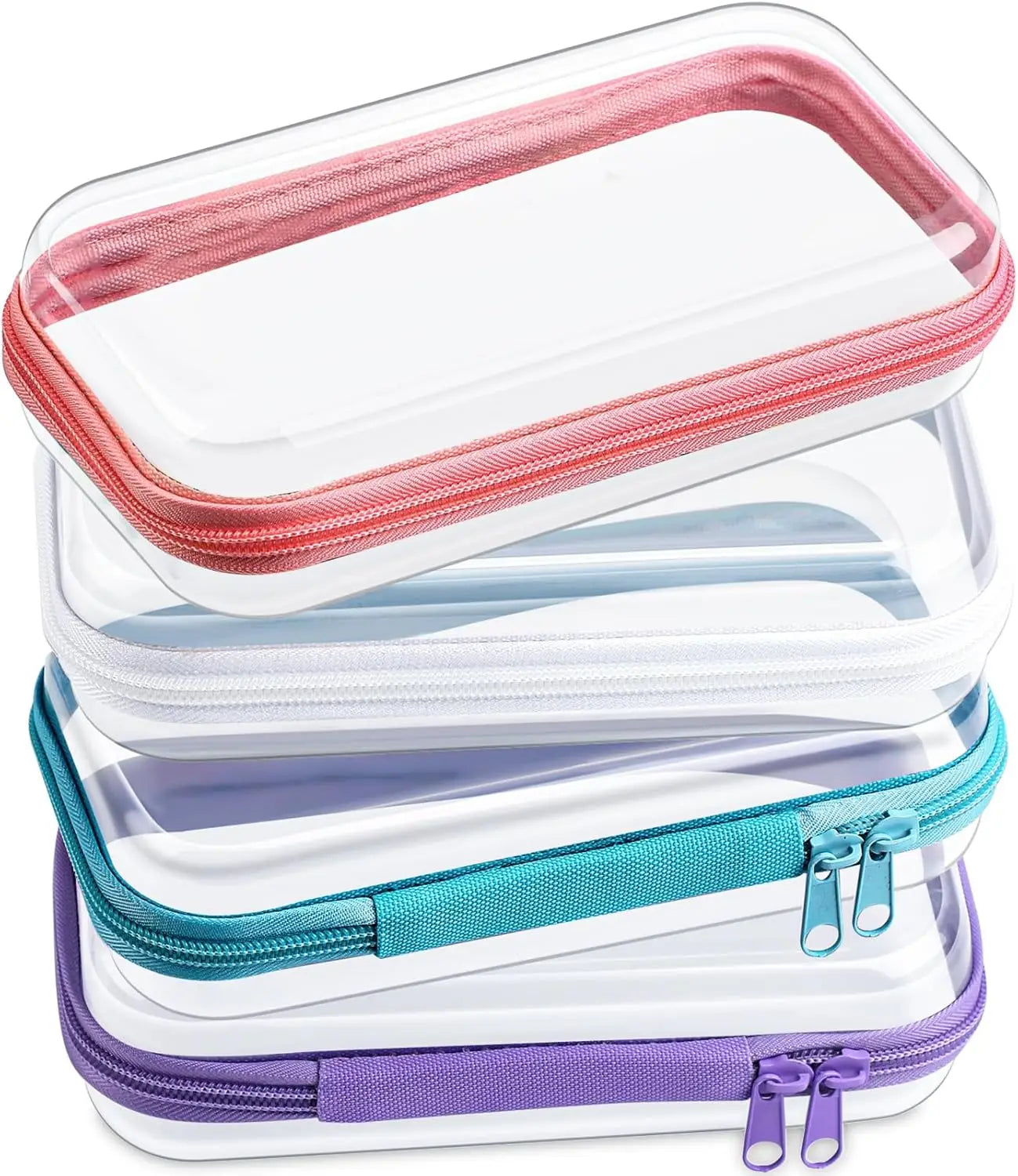 4 estuches rígidos transparentes con cremallera, bolsas de maquillaje, estuches de plástico para lápices, cajas de almacenamiento transparentes para cosméticos, snacks, construcción