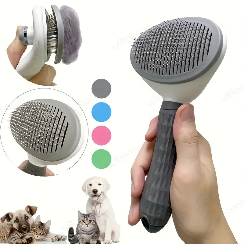 Peine removedor de pelo de mascotas con un solo clic para un aseo sin esfuerzo de perros y gatos - Cepillo removedor de pelo flotante con función automática