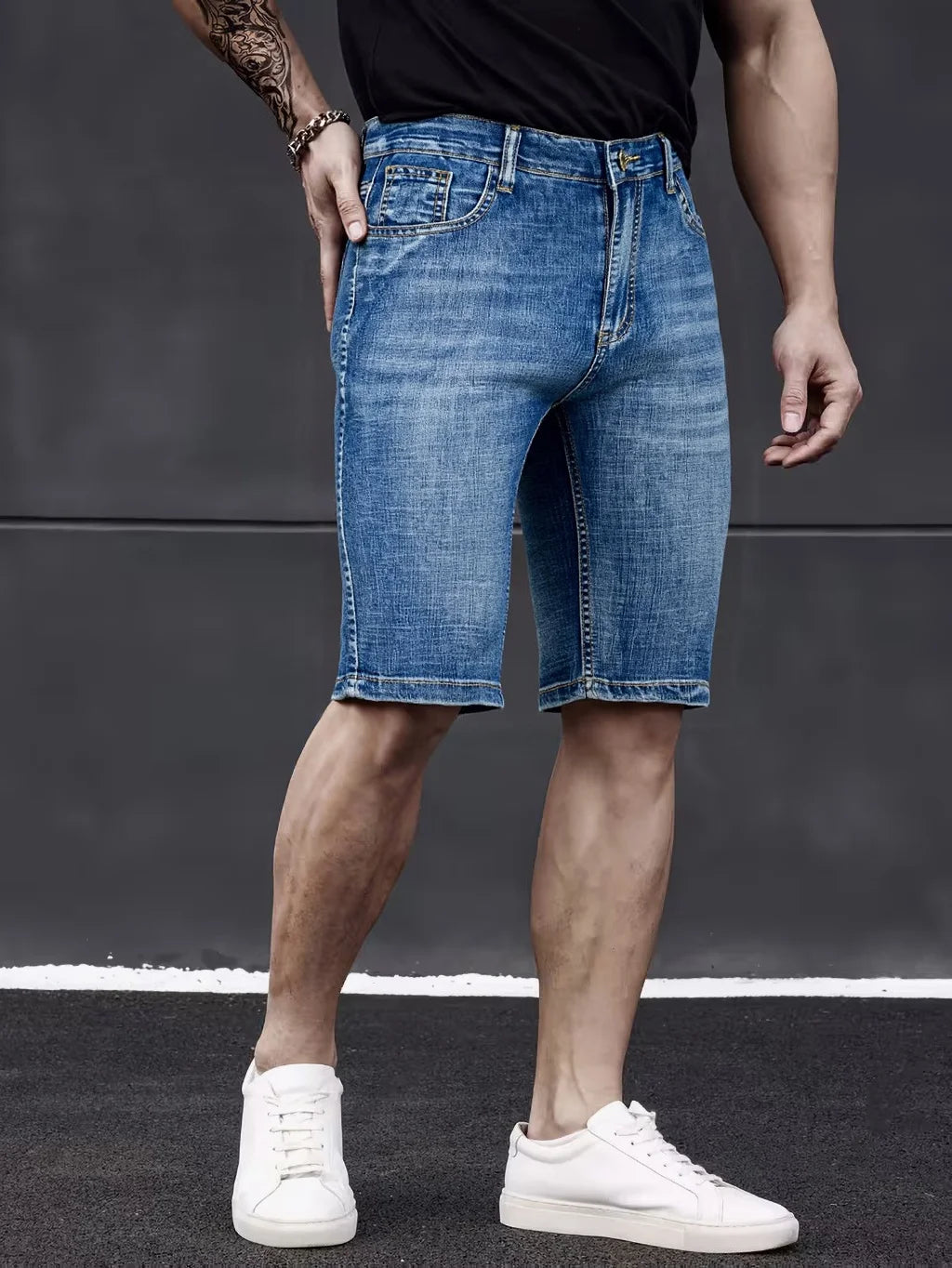 Pantalones cortos vaqueros ajustados de estilo clásico para hombre, modelo 2026, ideales para el verano. Nueva moda de negocios. Pantalones cortos casuales elásticos y finos. Talla 40 para hombre.