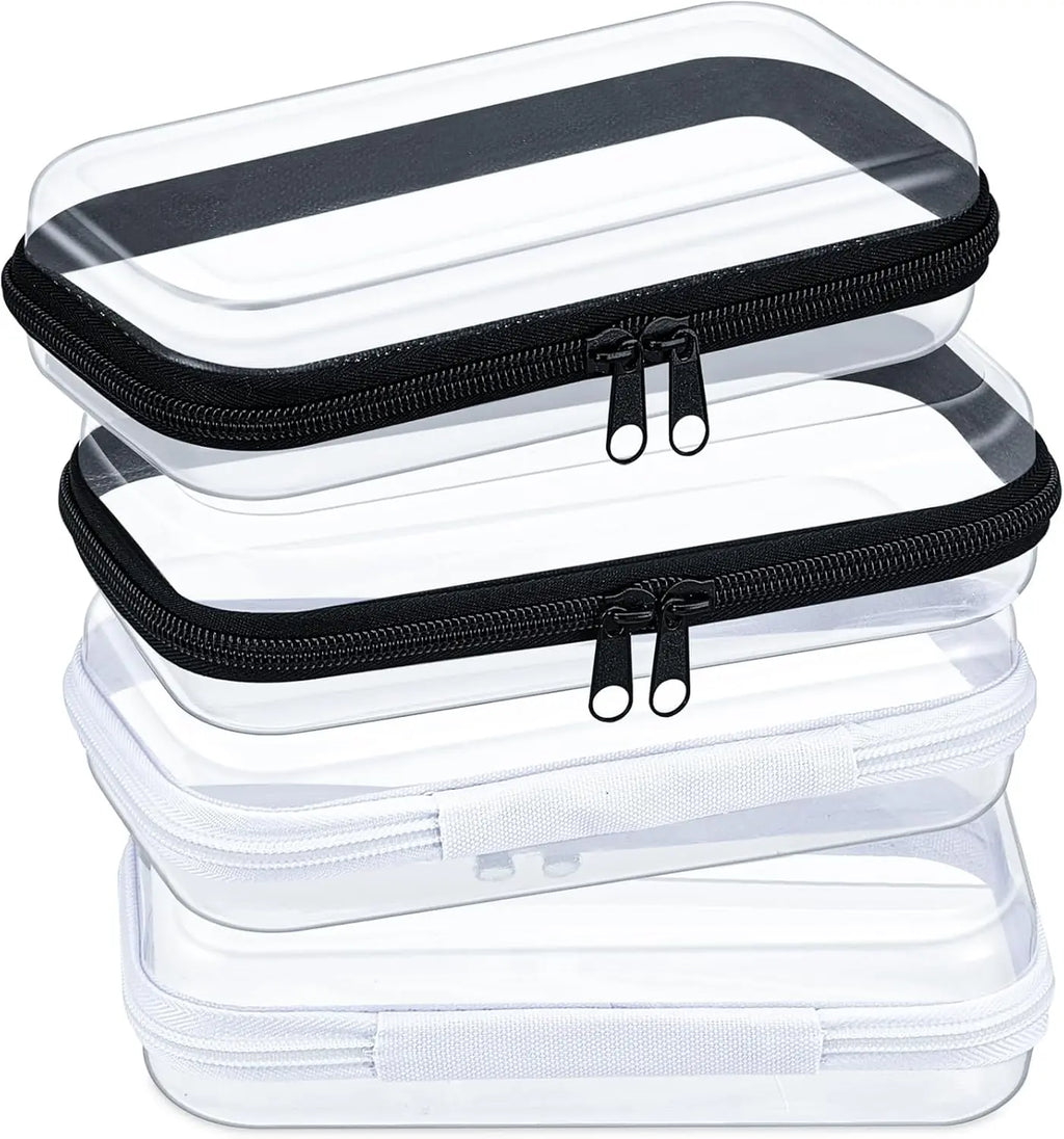 4 estuches rígidos transparentes con cremallera, bolsas de maquillaje, estuches de plástico para lápices, cajas de almacenamiento transparentes para cosméticos, snacks, construcción