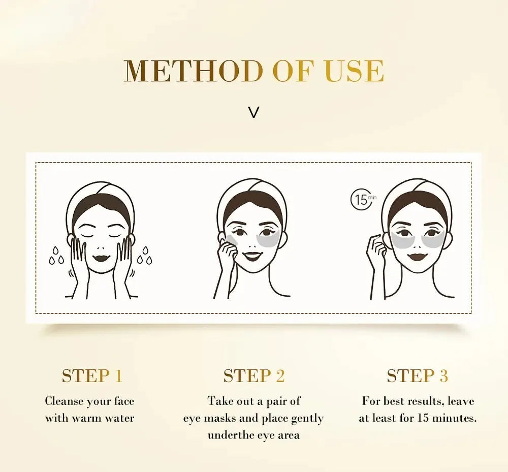 60 Pieces of Gold Hyaluronic Acid Repair Eye Mask Moisturizing and Firming Eye Patches Korean Skincare Crystal Eye Mask