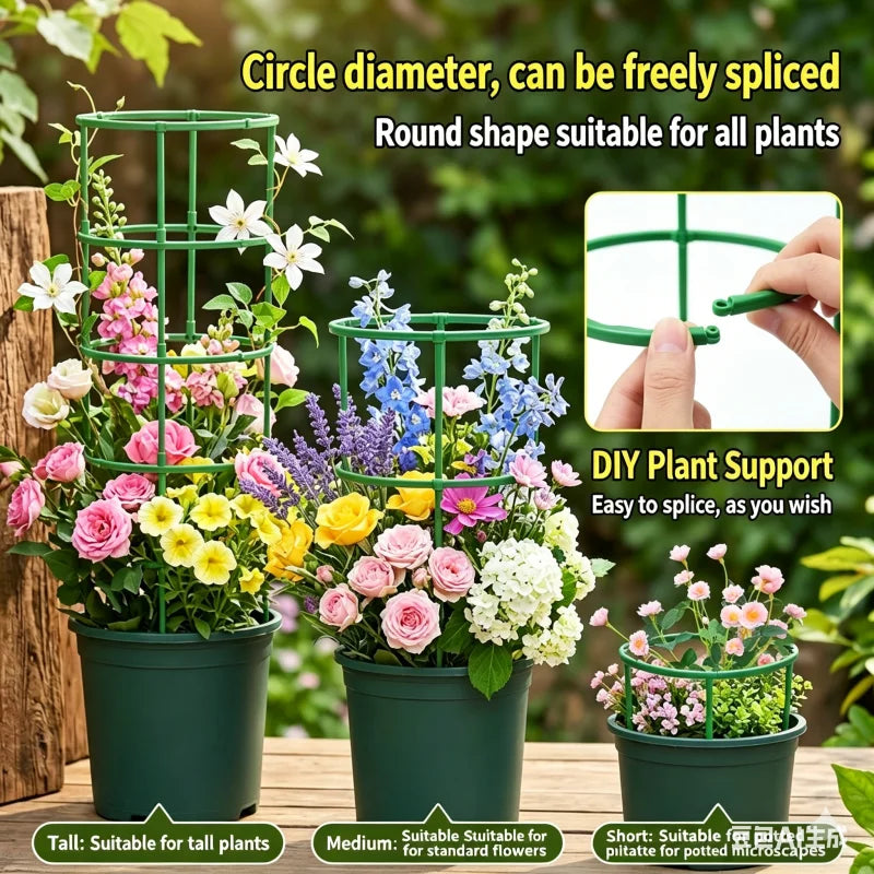 Juego de 2 a 6 soportes para plantas, estacas redondas, anillos de soporte de plástico para plantas, jaulas para plantas, soportes para macetas, enrejados para plantas trepadoras, herramientas de jardinería.