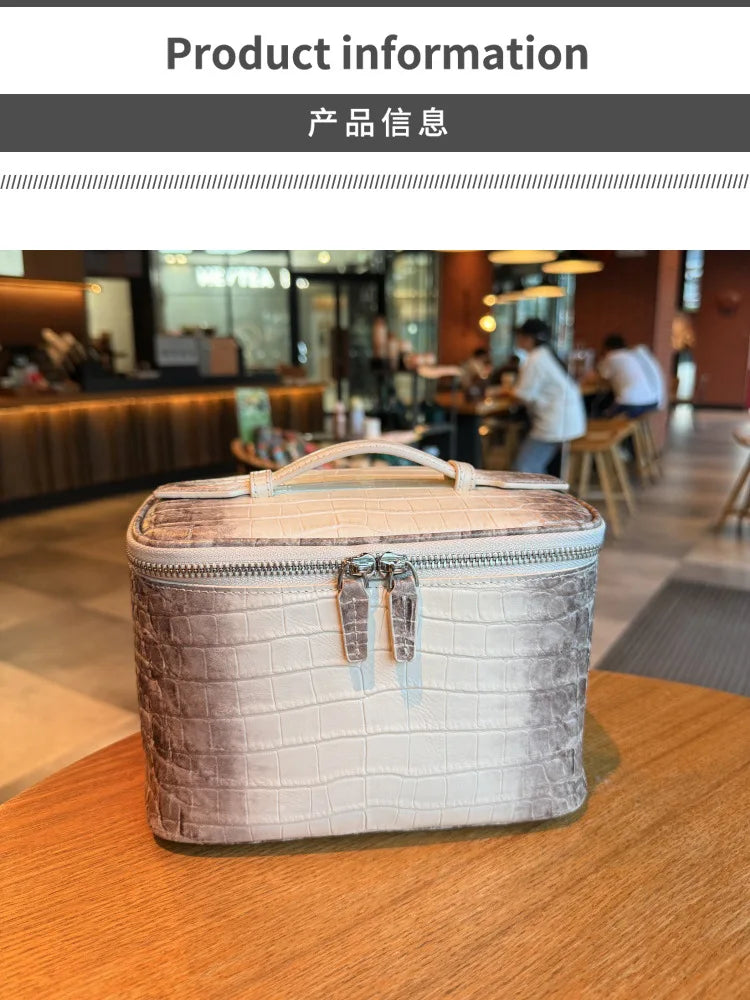 Neceser de maquillaje de piel de vaca de primera capa con estampado de cocodrilo, gran capacidad, estuche de viaje para artículos de aseo femenino, organizador clásico, bolsa de cosméticos