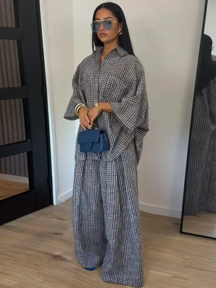 Conjunto Camisa y Pantalón 2 Piezas – Estampado Cuadros, Moda Casual Mujer 2026