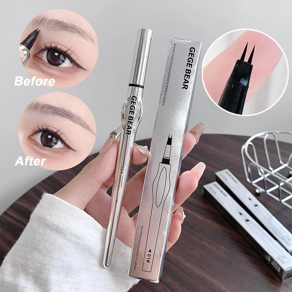 Lápiz de cejas de dos puntas para mujer Gege Bear. Trazos naturales de larga duración. Resistente al agua, al sudor y a las manchas. Maquillaje de ojos de larga duración.