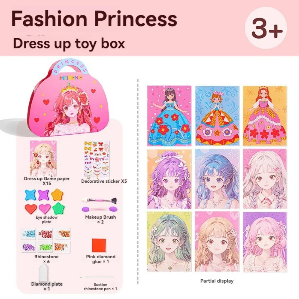 Kit Princesa 3 en 1 para Niñas – Maquillaje, Stickers y Diamantes DIY