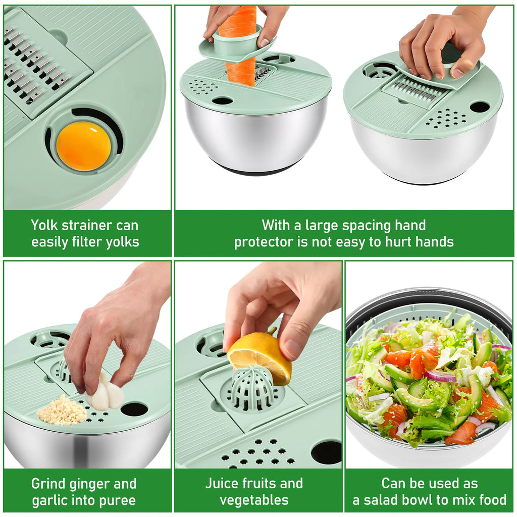 1 centrifugadora de ensalada de acero inoxidable/plástico, lavadora de lechuga grande con cuchilla, secadora de verduras multifuncional para cocina.