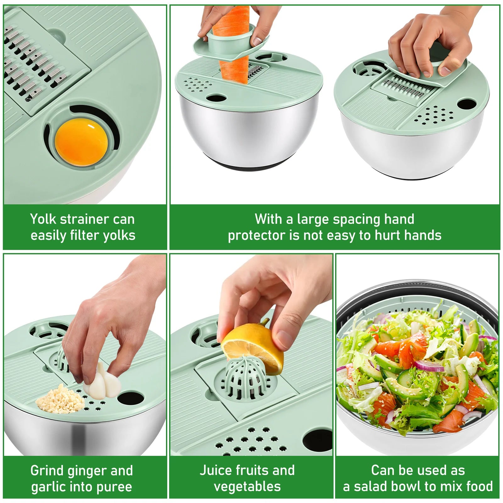 1 centrifugadora de ensalada de acero inoxidable/plástico, lavadora de lechuga grande con cuchilla, secadora de verduras multifuncional para cocina.