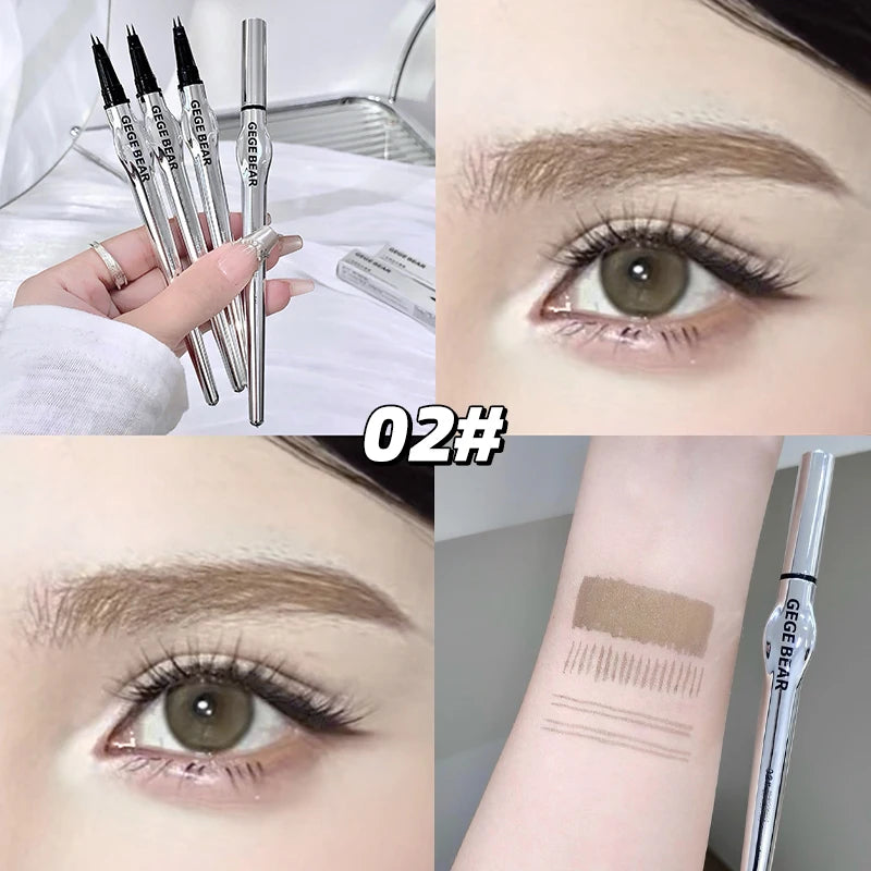 Lápiz de cejas de dos puntas para mujer Gege Bear. Trazos naturales de larga duración. Resistente al agua, al sudor y a las manchas. Maquillaje de ojos de larga duración.