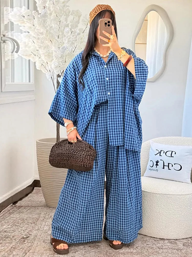 Conjunto Camisa y Pantalón 2 Piezas – Estampado Cuadros, Moda Casual Mujer 2026