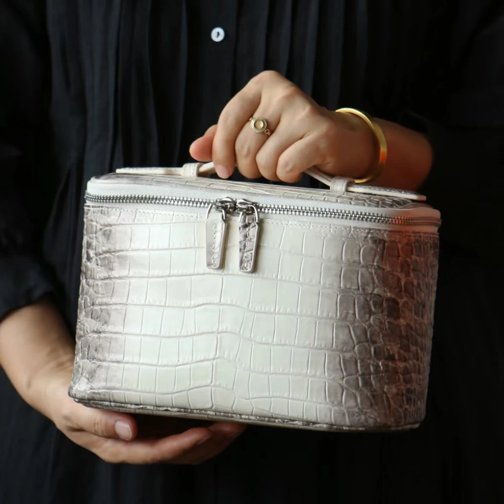 Neceser de maquillaje de piel de vaca de primera capa con estampado de cocodrilo, gran capacidad, estuche de viaje para artículos de aseo femenino, organizador clásico, bolsa de cosméticos