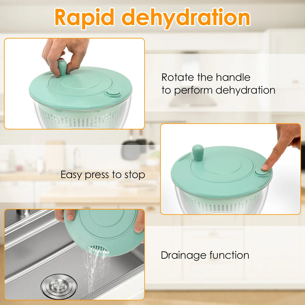 1 centrifugadora de ensalada de acero inoxidable/plástico, lavadora de lechuga grande con cuchilla, secadora de verduras multifuncional para cocina.