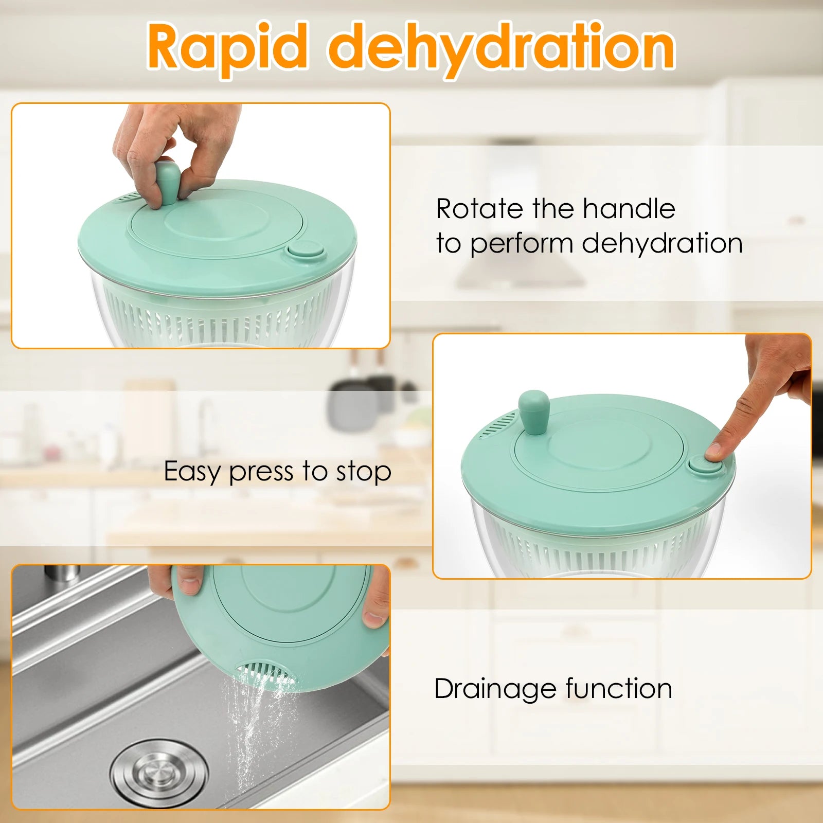 1 centrifugadora de ensalada de acero inoxidable/plástico, lavadora de lechuga grande con cuchilla, secadora de verduras multifuncional para cocina.