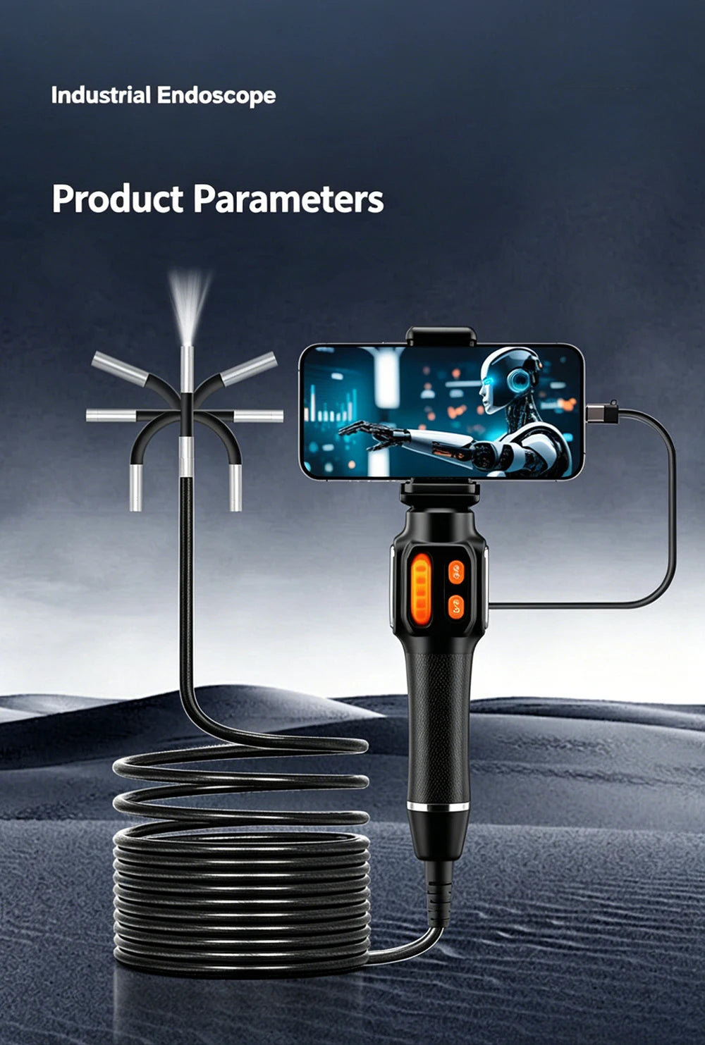 Cámara endoscópica con rotación de 360 grados, lente de 6 mm, HD, articulada, para inspección, IP67, para automóviles (iOS y Android).