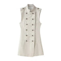 Vestido Mini Cuello Alto Doble Botonadura – Elegante para Oficina y Casual