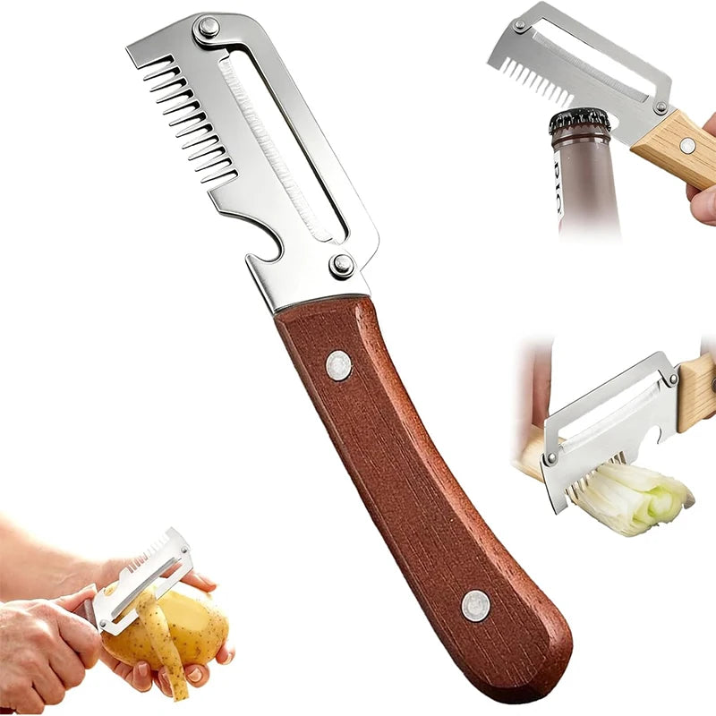 Pelador de verduras multifuncional 3 en 1. Pelador de verduras premium para el hogar. Herramientas para raspar frutas y verduras. Abrebotellas.