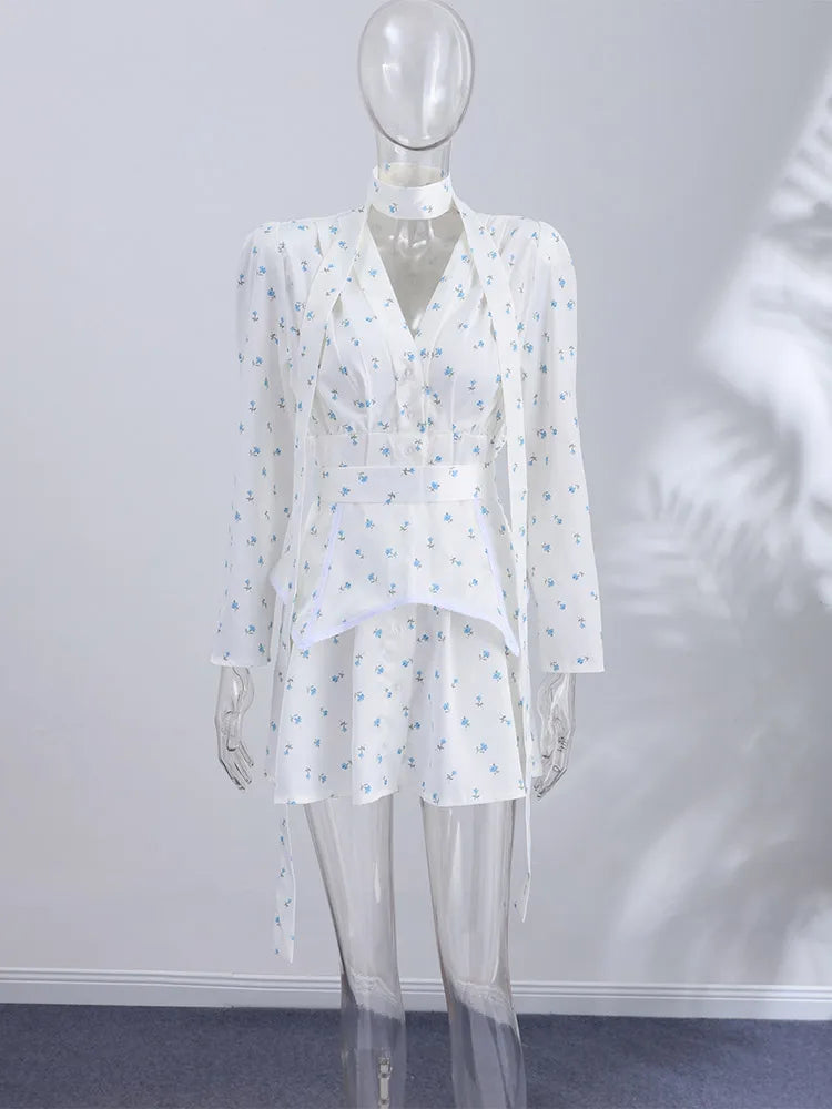 Vestido Floral con Choker y Manga Larga – Elegante para Club y Uso Diario