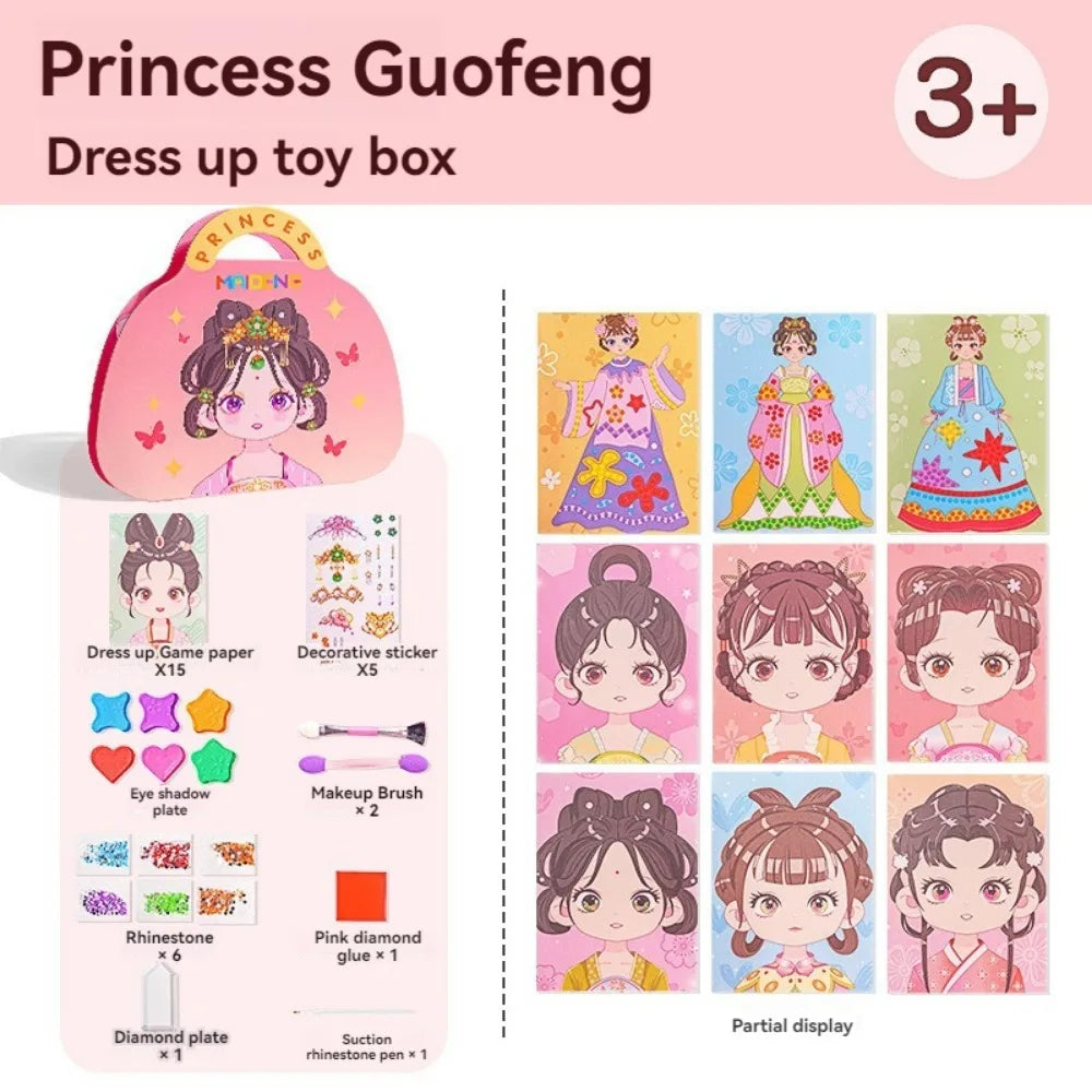 Kit Princesa 3 en 1 para Niñas – Maquillaje, Stickers y Diamantes DIY