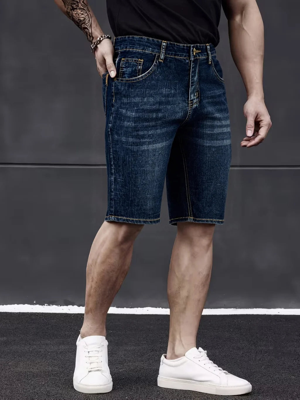 Pantalones cortos vaqueros ajustados de estilo clásico para hombre, modelo 2026, ideales para el verano. Nueva moda de negocios. Pantalones cortos casuales elásticos y finos. Talla 40 para hombre.