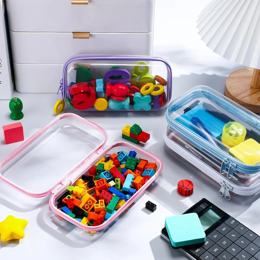 4 estuches rígidos transparentes con cremallera, bolsas de maquillaje, estuches de plástico para lápices, cajas de almacenamiento transparentes para cosméticos, snacks, construcción
