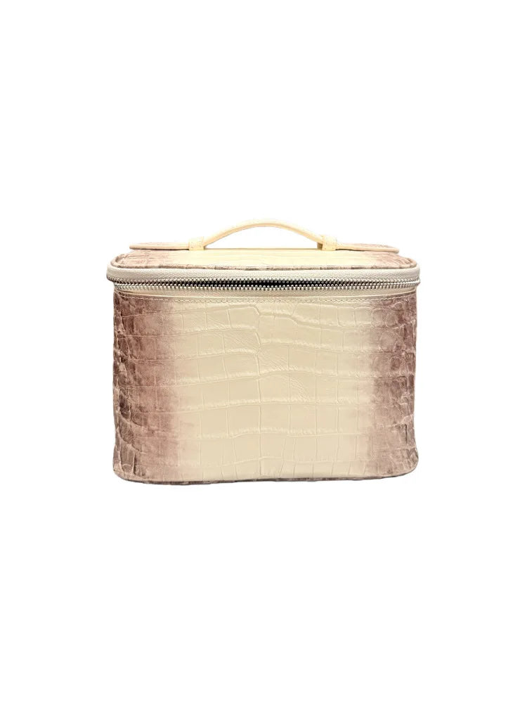 Neceser de maquillaje de piel de vaca de primera capa con estampado de cocodrilo, gran capacidad, estuche de viaje para artículos de aseo femenino, organizador clásico, bolsa de cosméticos
