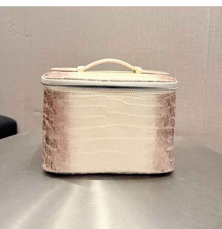 Neceser de maquillaje de piel de vaca de primera capa con estampado de cocodrilo, gran capacidad, estuche de viaje para artículos de aseo femenino, organizador clásico, bolsa de cosméticos