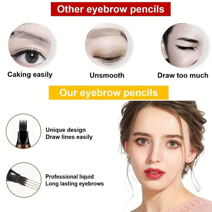Lápiz de cejas resistente al agua, lápiz de cejas para microblading con 4 cabezales divididos, maquillaje de cejas de aspecto natural (5 colores)