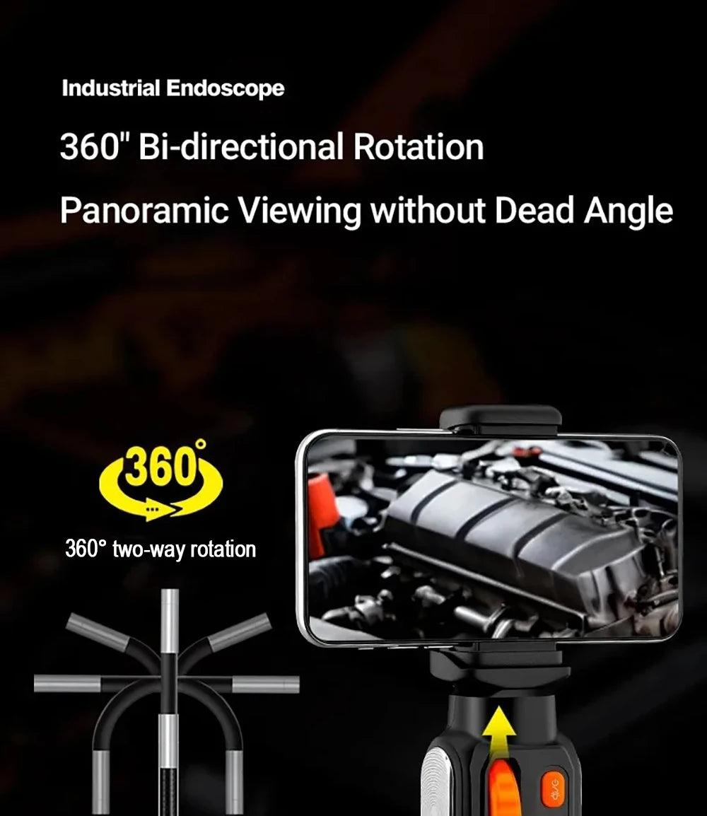 Cámara endoscópica con rotación de 360 grados, lente de 6 mm, HD, articulada, para inspección, IP67, para automóviles (iOS y Android).
