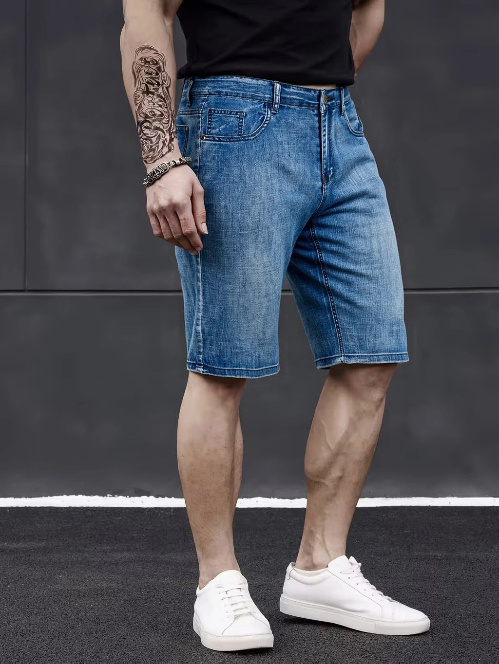 Pantalones cortos vaqueros ajustados de estilo clásico para hombre, modelo 2026, ideales para el verano. Nueva moda de negocios. Pantalones cortos casuales elásticos y finos. Talla 40 para hombre.