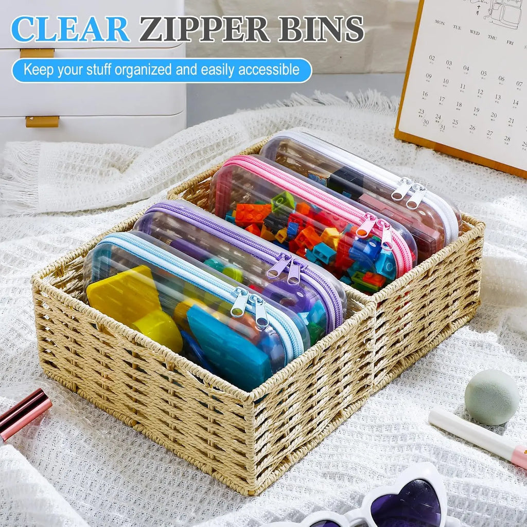 4 estuches rígidos transparentes con cremallera, bolsas de maquillaje, estuches de plástico para lápices, cajas de almacenamiento transparentes para cosméticos, snacks, construcción