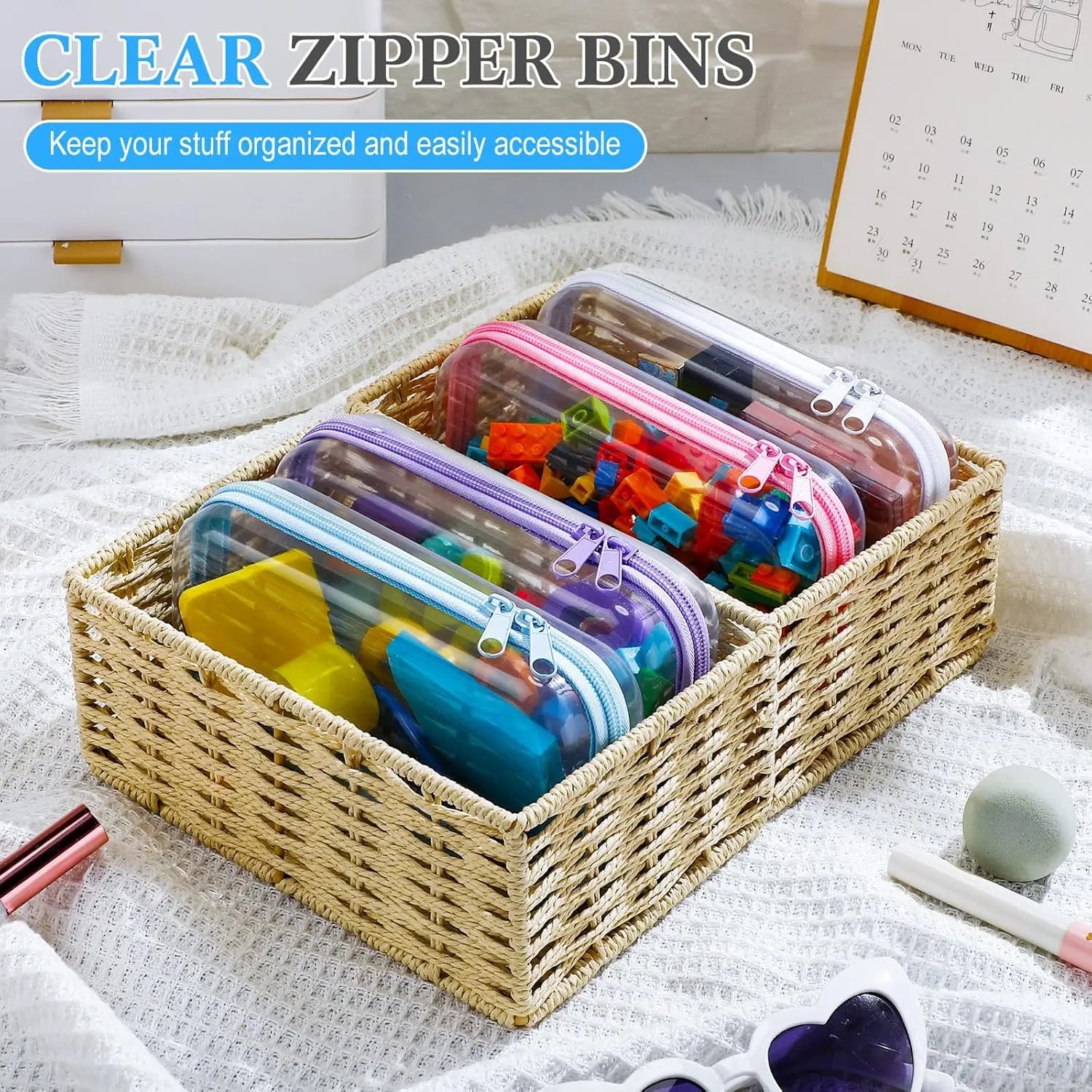4 estuches rígidos transparentes con cremallera, bolsas de maquillaje, estuches de plástico para lápices, cajas de almacenamiento transparentes para cosméticos, snacks, construcción