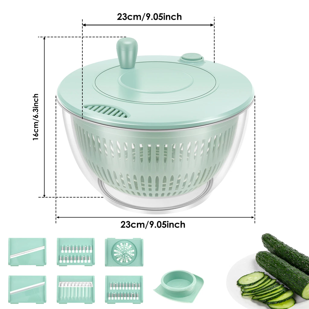 1 centrifugadora de ensalada de acero inoxidable/plástico, lavadora de lechuga grande con cuchilla, secadora de verduras multifuncional para cocina.