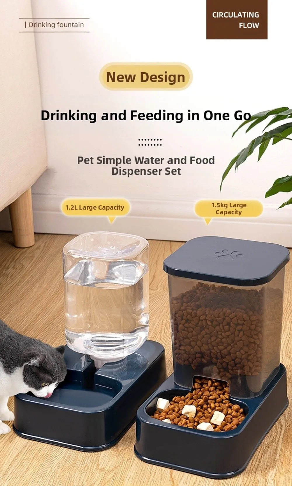 Comedero Automático para Mascotas 1.5L con Dispensador de Agua – Para Gatos y Perros