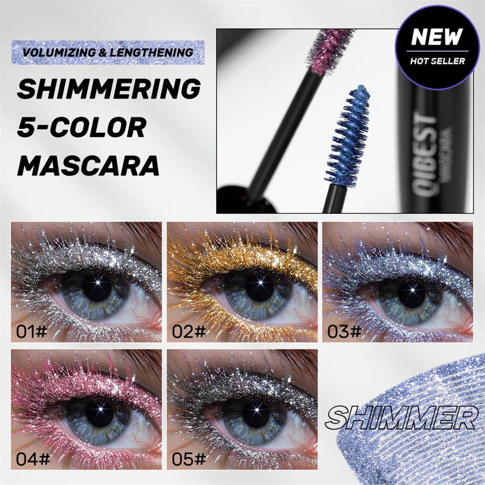Máscara de pestañas Glitter Diamond, resistente al agua, a prueba de manchas, voluminizadora, alargadora, con efecto copo de nieve brillante, sin grumos, de larga duración, ideal para fiestas.