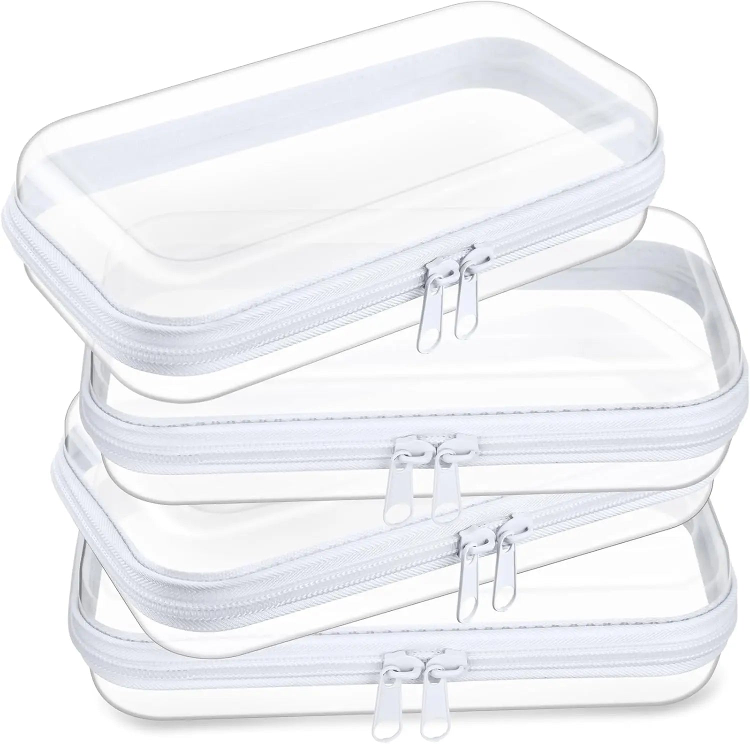 4 estuches rígidos transparentes con cremallera, bolsas de maquillaje, estuches de plástico para lápices, cajas de almacenamiento transparentes para cosméticos, snacks, construcción