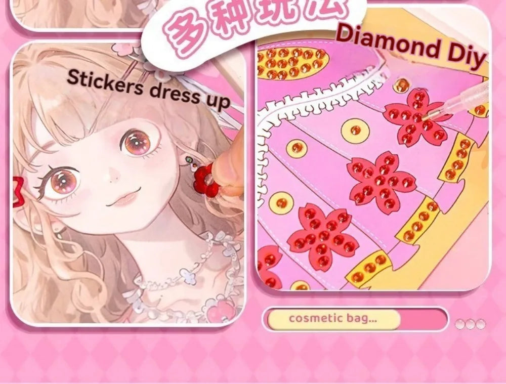 Kit Princesa 3 en 1 para Niñas – Maquillaje, Stickers y Diamantes DIY