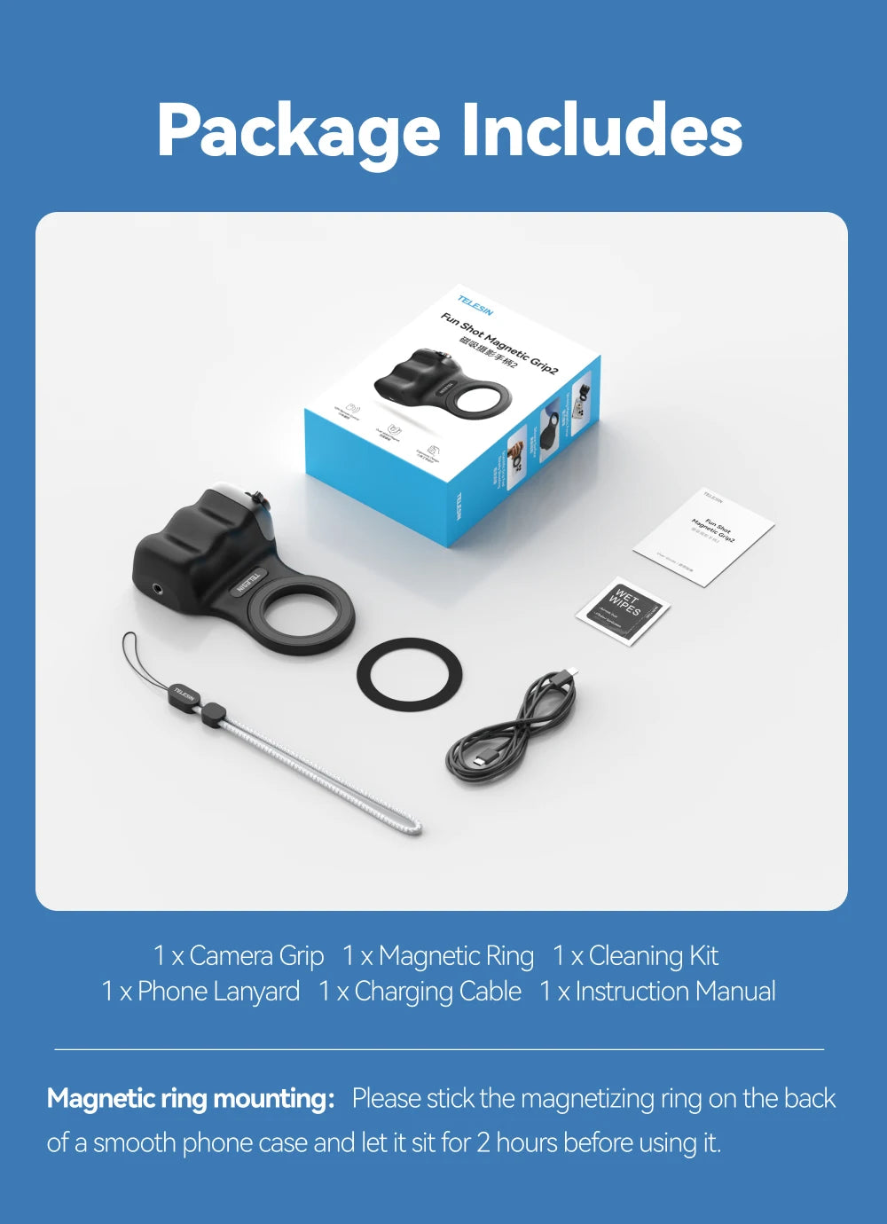 Empuñadura magnética para cámara de teléfono TELESIN, soporte universal para smartphone, ayuda para disparos, control remoto para iPhone y Android.