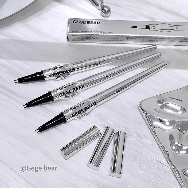 Lápiz de cejas de dos puntas para mujer Gege Bear. Trazos naturales de larga duración. Resistente al agua, al sudor y a las manchas. Maquillaje de ojos de larga duración.