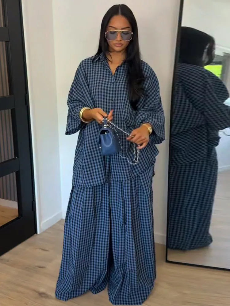 Conjunto Camisa y Pantalón 2 Piezas – Estampado Cuadros, Moda Casual Mujer 2026