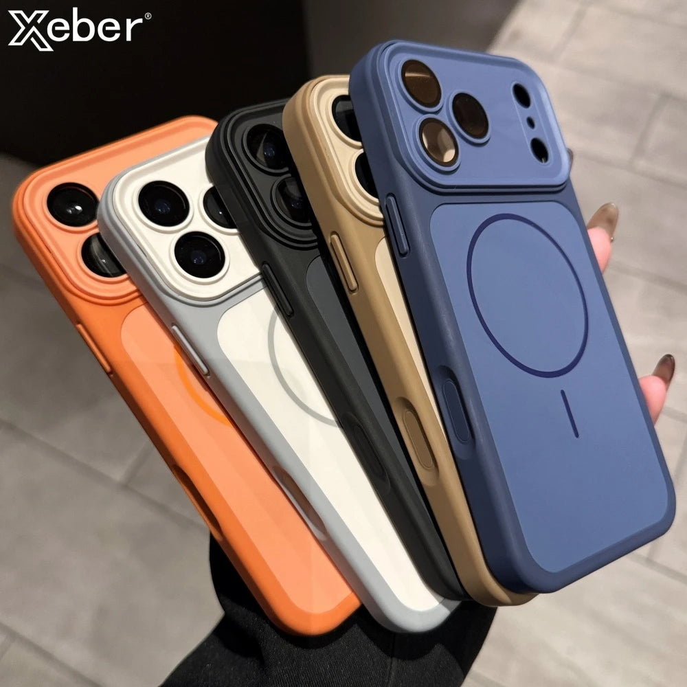 Lens Protection Liquid Silicone Intelligent Touch Button Case For iPhone 17 Pro Max 16 13 14 15 Plus For Magsafe Magnetic CoverFunda protectora de silicona líquida con botón táctil inteligente para iPhone 17 Pro Max 16 13 14 15 Plus con cubierta magnética