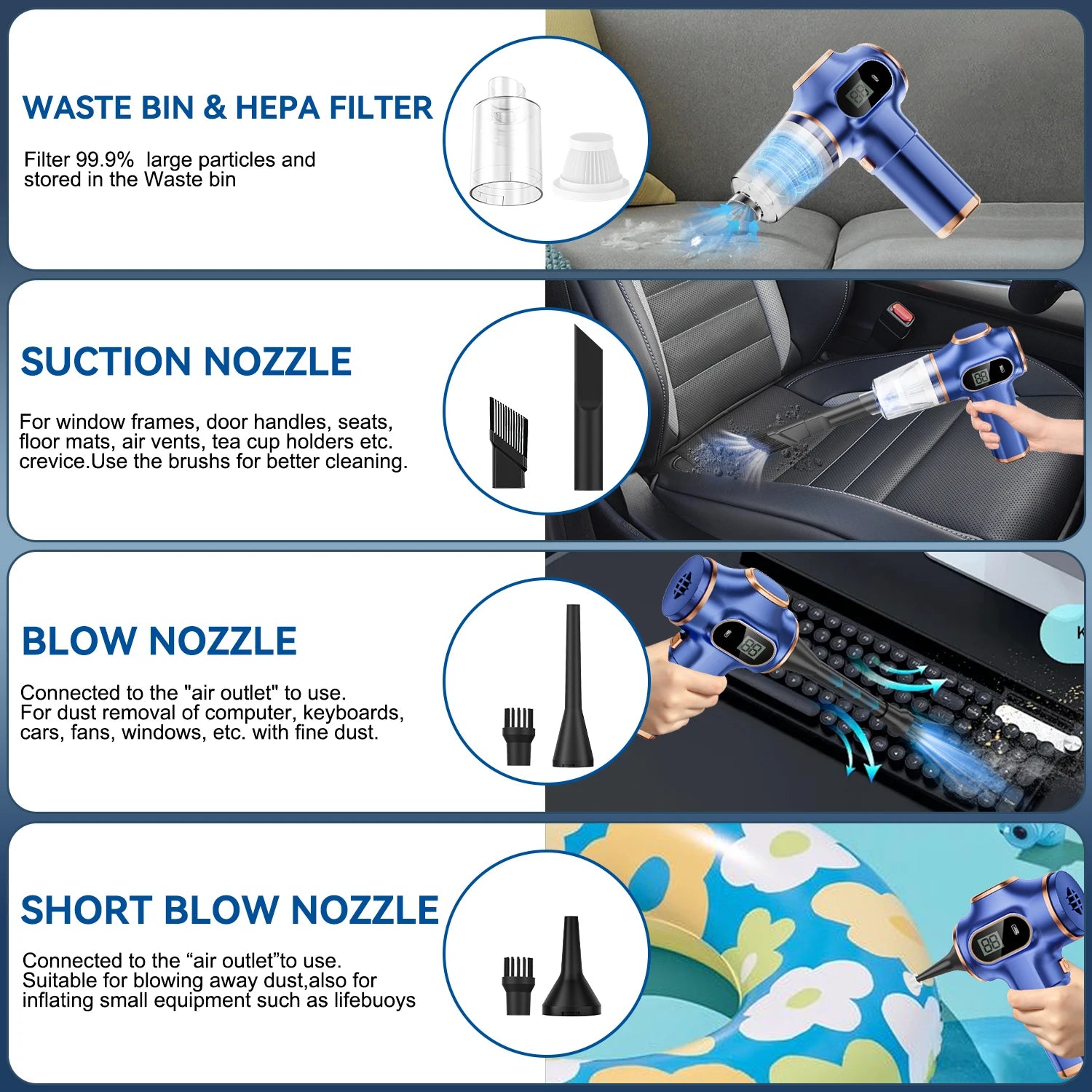 Aspiradora inalámbrica ABS para coche - Electrodoméstico - Sofá - Oficina - Alta potencia - Máquina de limpieza doméstica - Limpiador de alfombras