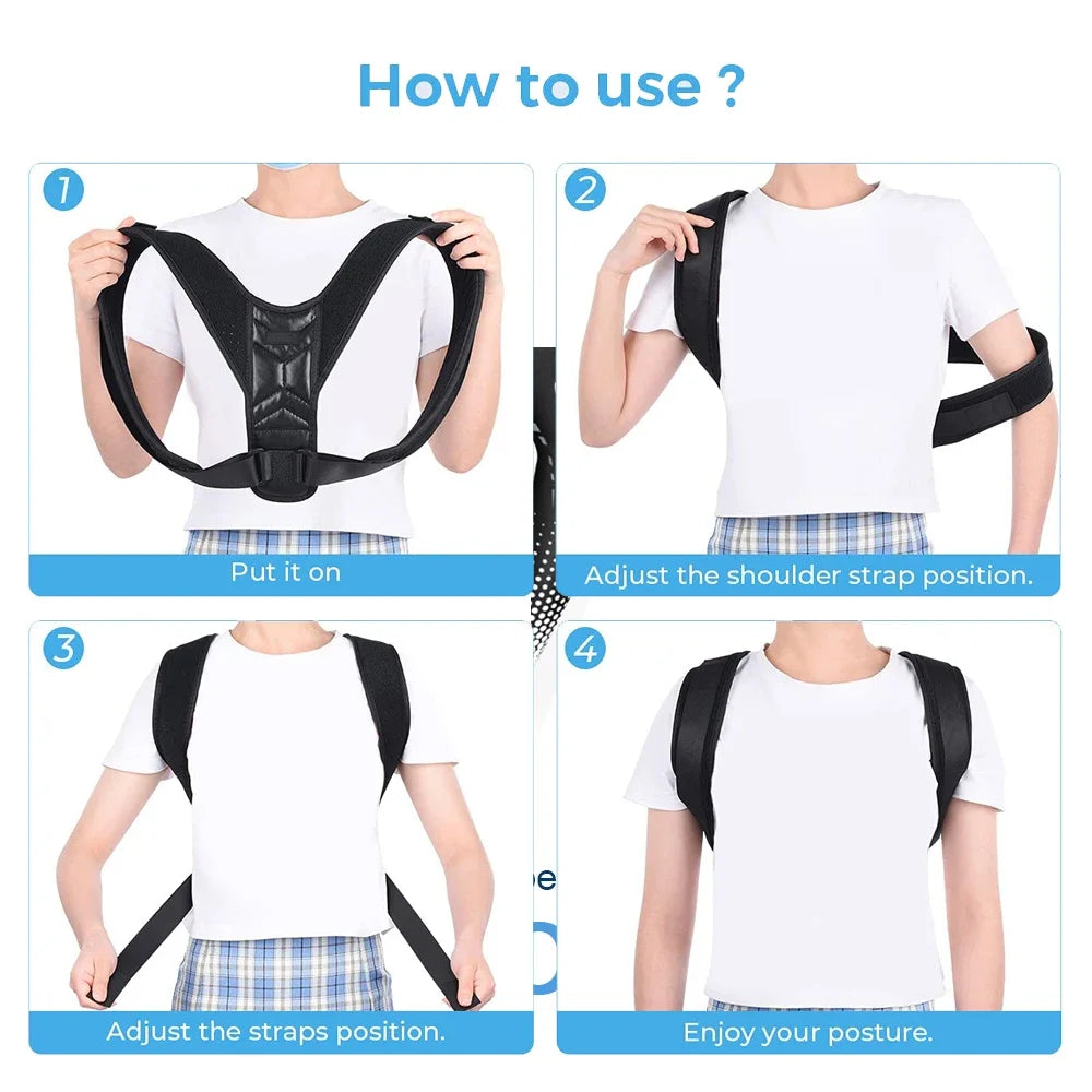 Corrector de postura ajustable que previene la joroba, protege y alivia el dolor de columna. Cinturón corrector para hombres y mujeres. Soporte para la espalda y los hombros.