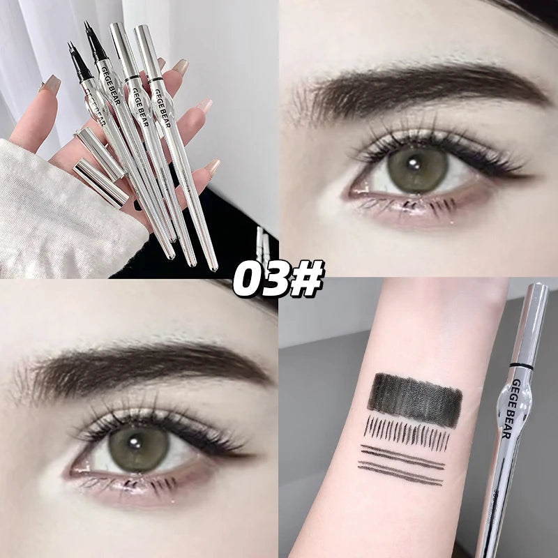 Lápiz de cejas de dos puntas para mujer Gege Bear. Trazos naturales de larga duración. Resistente al agua, al sudor y a las manchas. Maquillaje de ojos de larga duración.