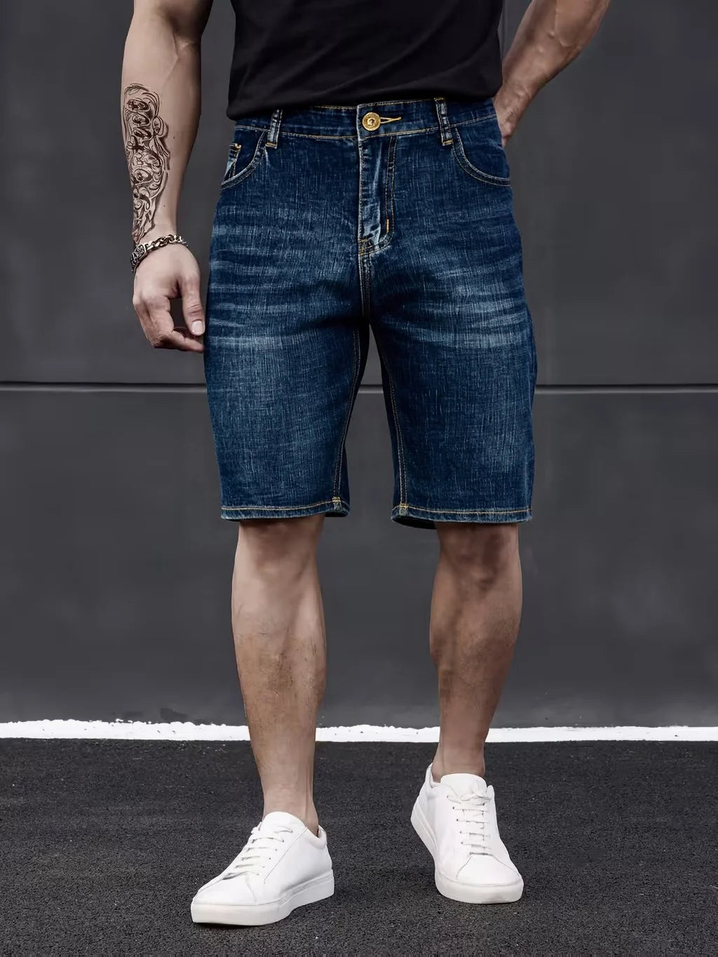 Pantalones cortos vaqueros ajustados de estilo clásico para hombre, modelo 2026, ideales para el verano. Nueva moda de negocios. Pantalones cortos casuales elásticos y finos. Talla 40 para hombre.