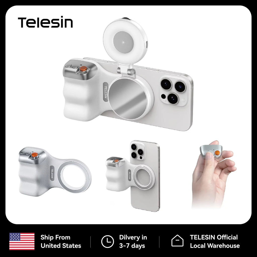Empuñadura magnética para cámara de teléfono TELESIN, soporte universal para smartphone, ayuda para disparos, control remoto para iPhone y Android.